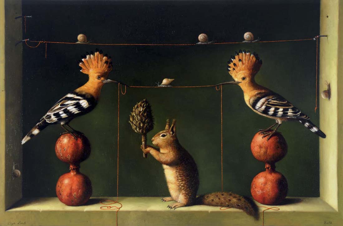 Ilya Zomb, art balance, birds, animals, oil painting